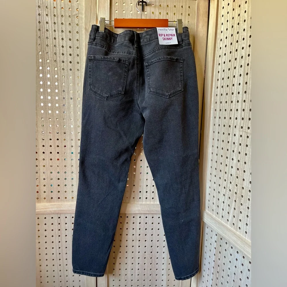 Vanilla Star ~ Black Rip & Repair Skinny Jeans - Picture 8 of 11